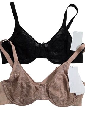 TWO NWT HSIA Lace Enchante Bra Size 38C Black Beige Underwire Minimizer